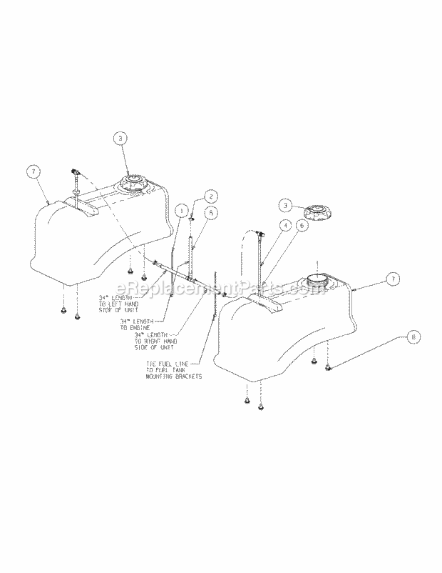 Fuel Tank Assembly Diagram and Parts List for S7237-KW 53AI8DU8050-37HP Cub Cadet Lawn Tractor